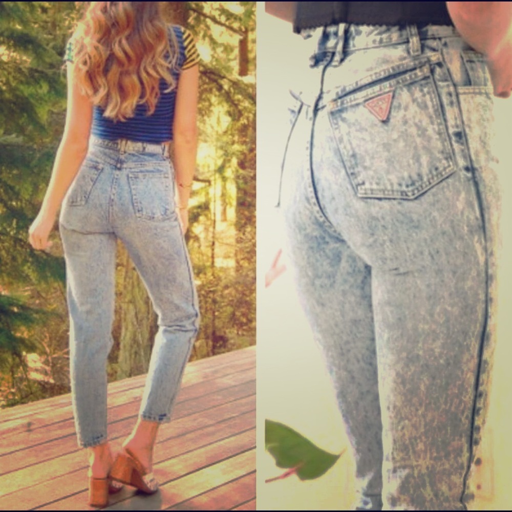 Vintage 80s High Waisted Acid Wash Ankle Zip Jeans